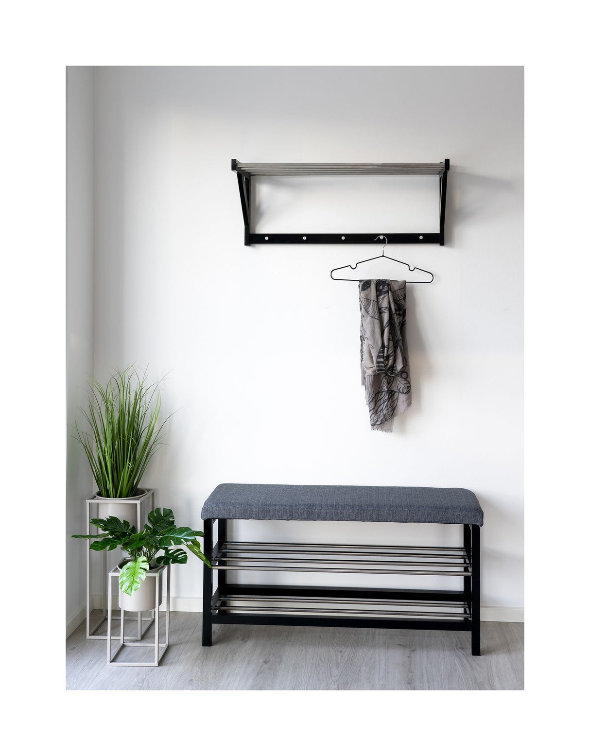 Padova Bench w. shoe shelves, Black/Gray