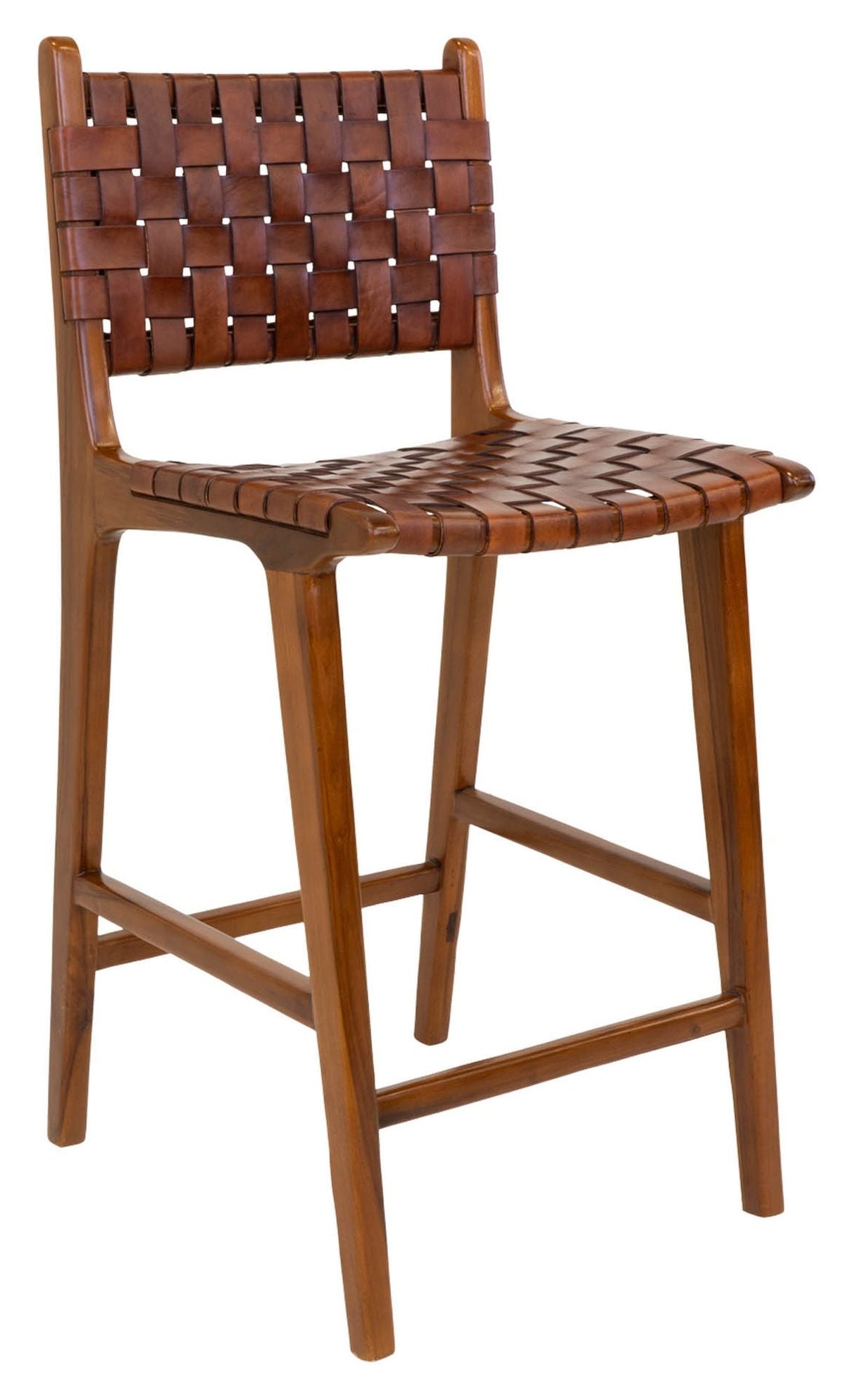 Perugia Bar Chair, Brown Leather/Teak