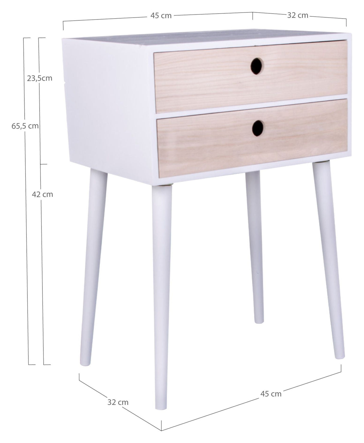 Rimini Bedside table, white with 2 wooden drawers