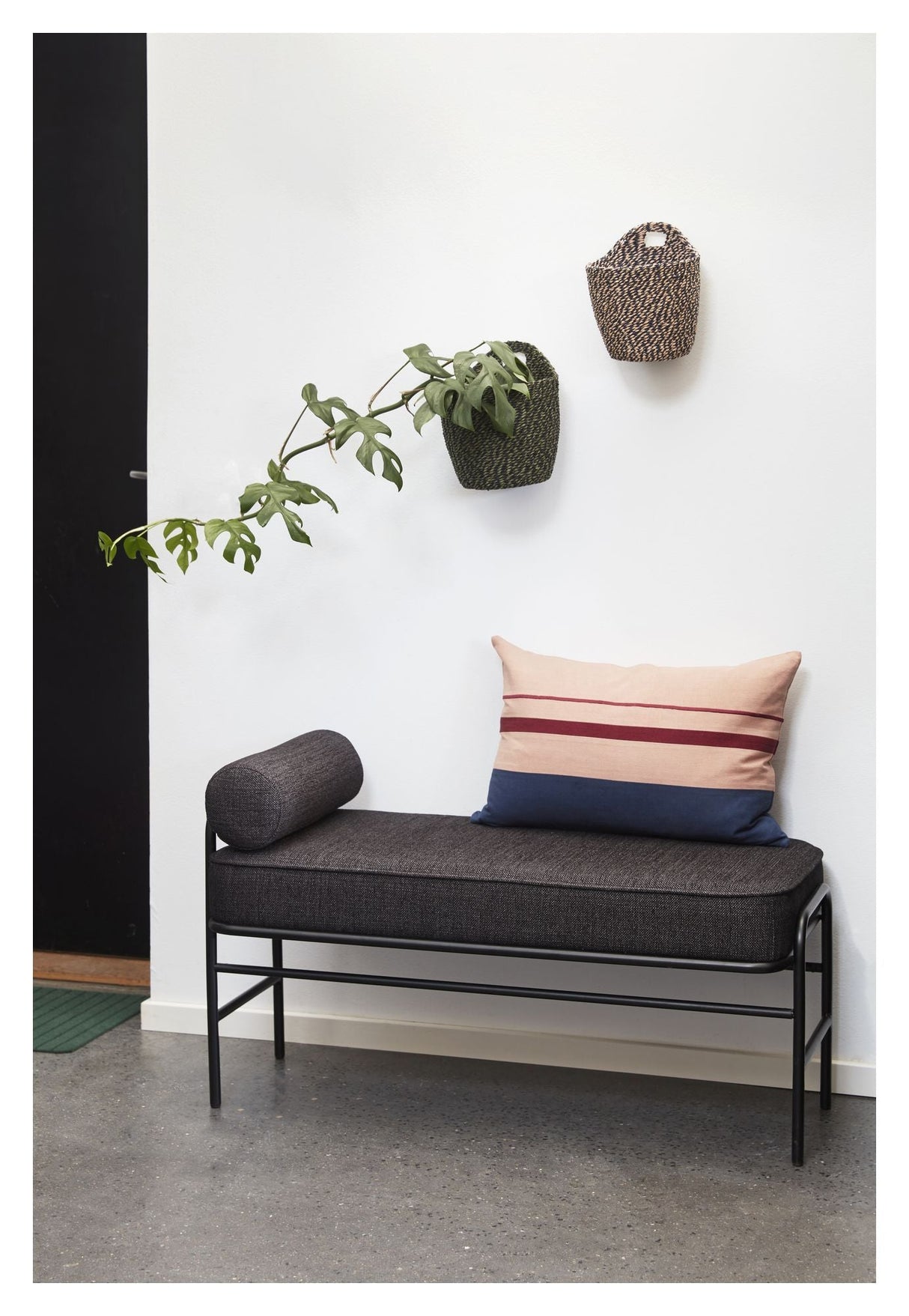 Hübsch Pipe Bench with gray cushion