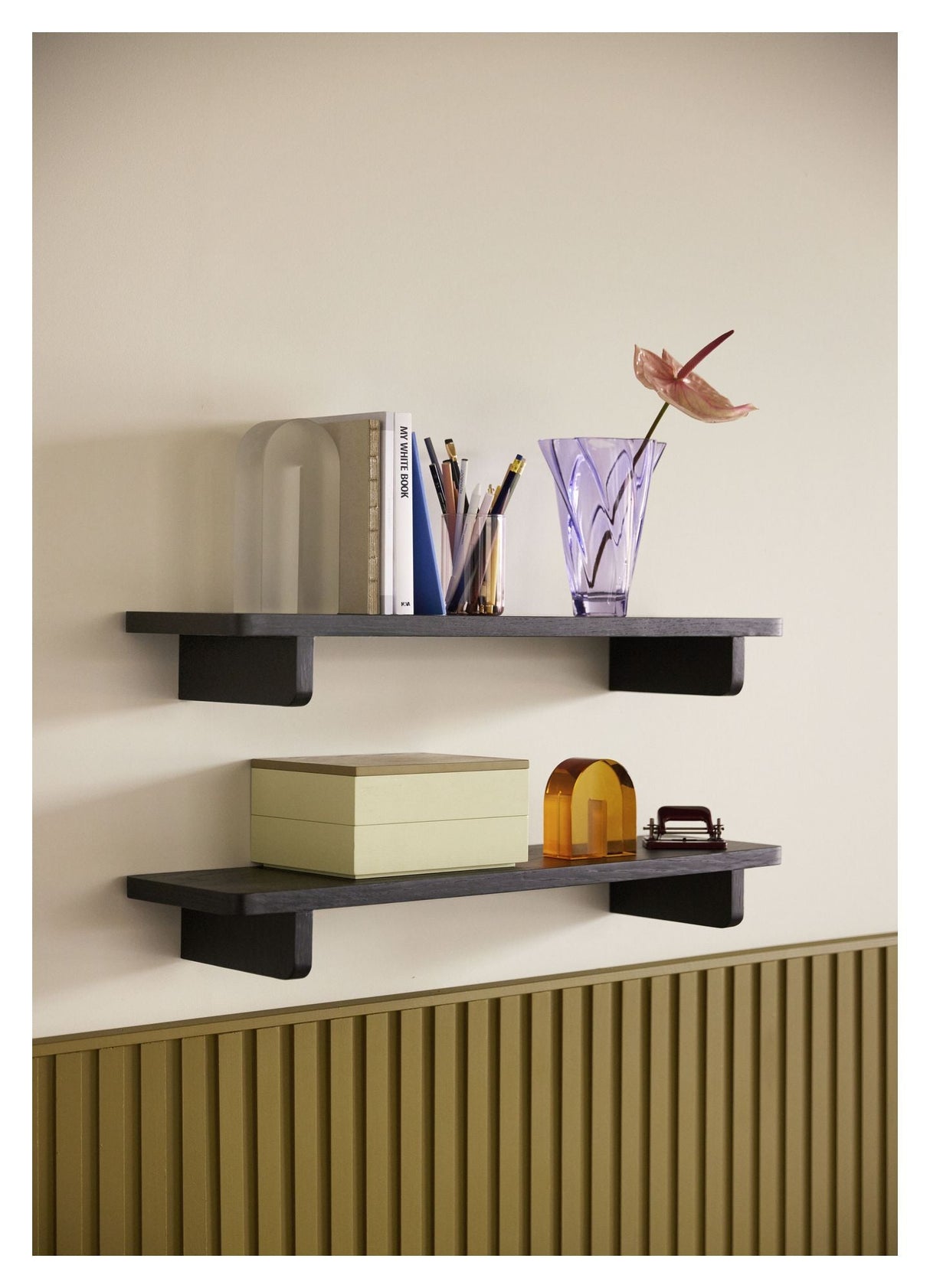 Hübsch Poke Shelf, Black painted oak veneer