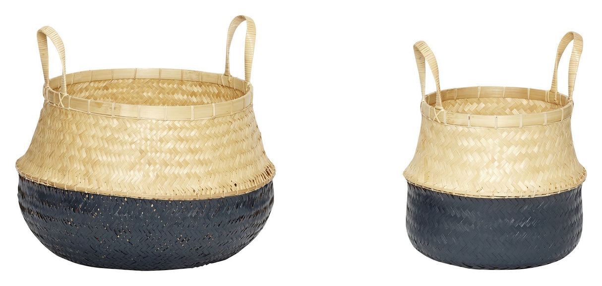 Hübsch Basket w/gray bottom, bamboo, gray/nature, set/2