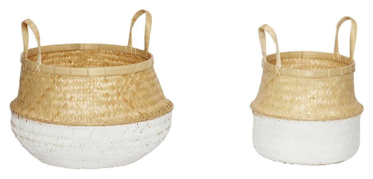 Hübsch Basket w/white bottom, bamboo, white/nature, set/2