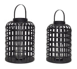 Hübsch Grid Lantern set w. glass, Black Bamboo