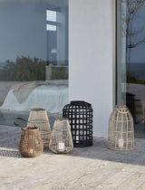 Hübsch Grid Lantern set w. glass, Black Bamboo