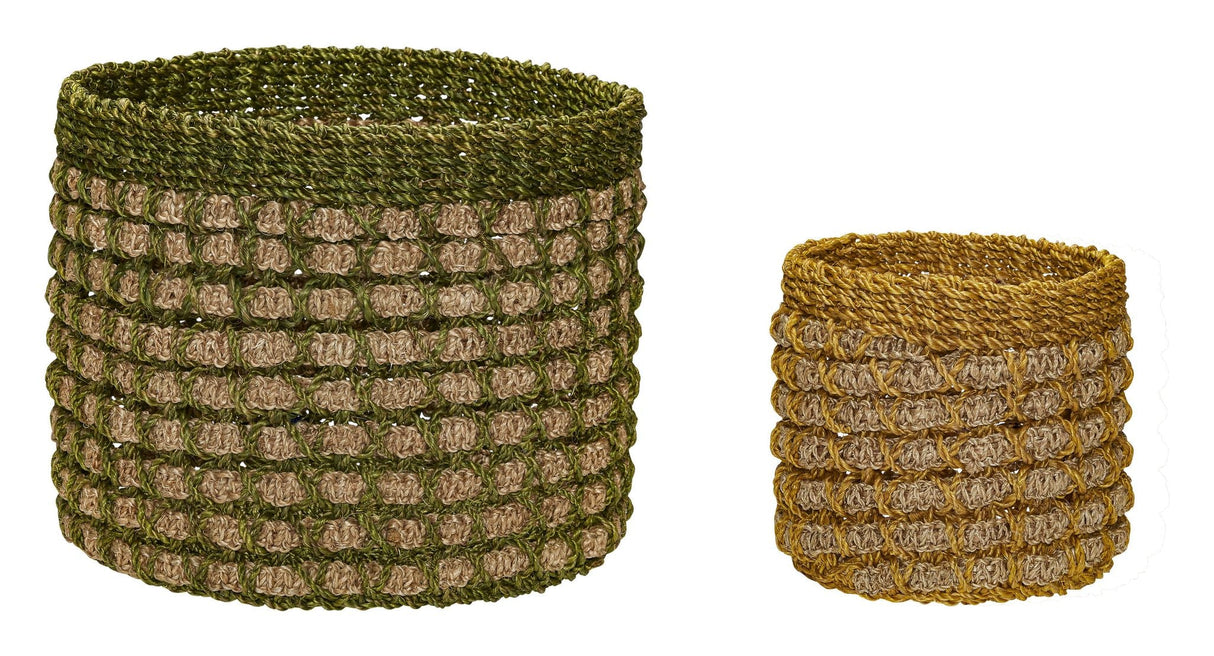 Pine Basket Set of 2, Green/Yellow/Nature