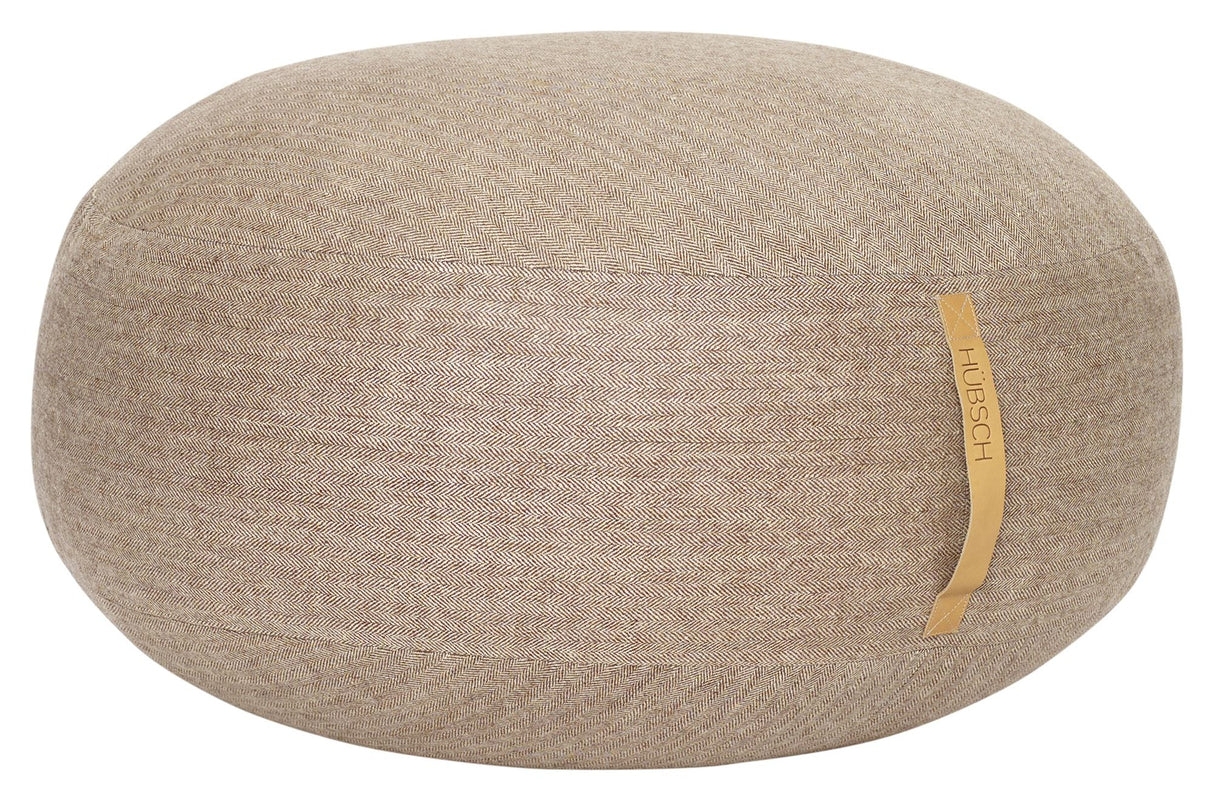 Hübsch Mochi Pouf w/leather handle, herringbone, Brown wool