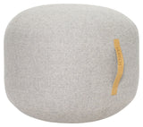 Hübsch Mochi Puf w/leather handle, herringbone, wool, gray