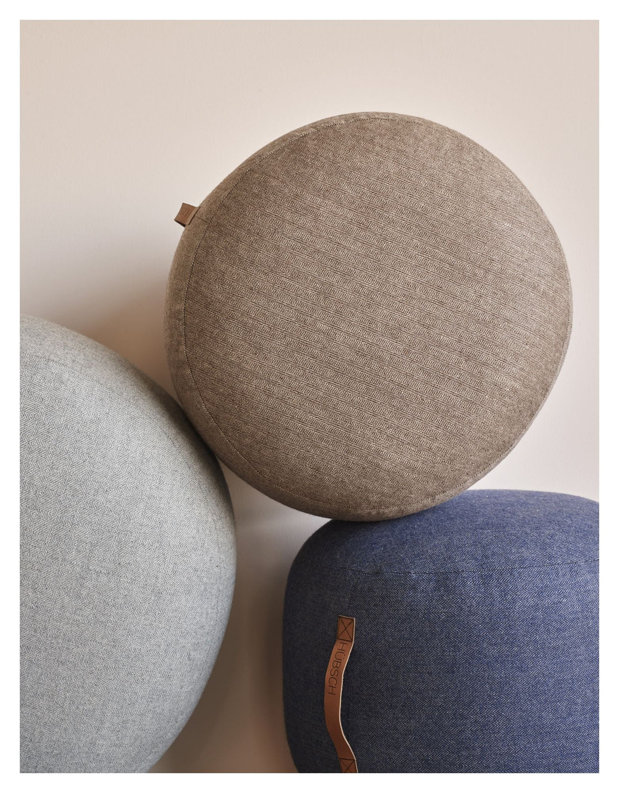 Hübsch Mochi Pouf w/leather handle, wool, blue