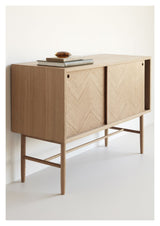 Hübsch Herringbone Sideboard with sliding doors, Oak veneer