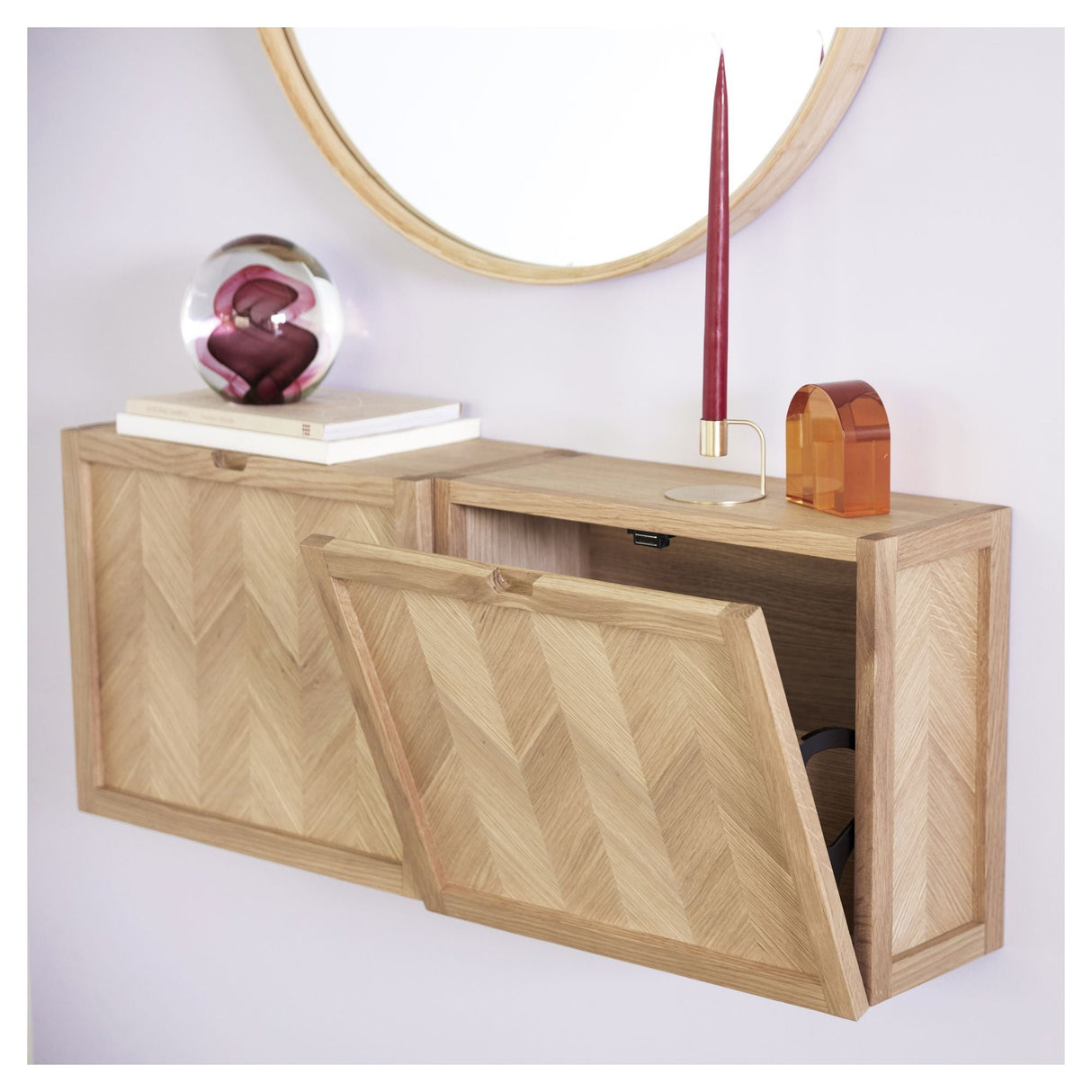 Hübsch Herringbone Shoe Cabinet, Oak veneer