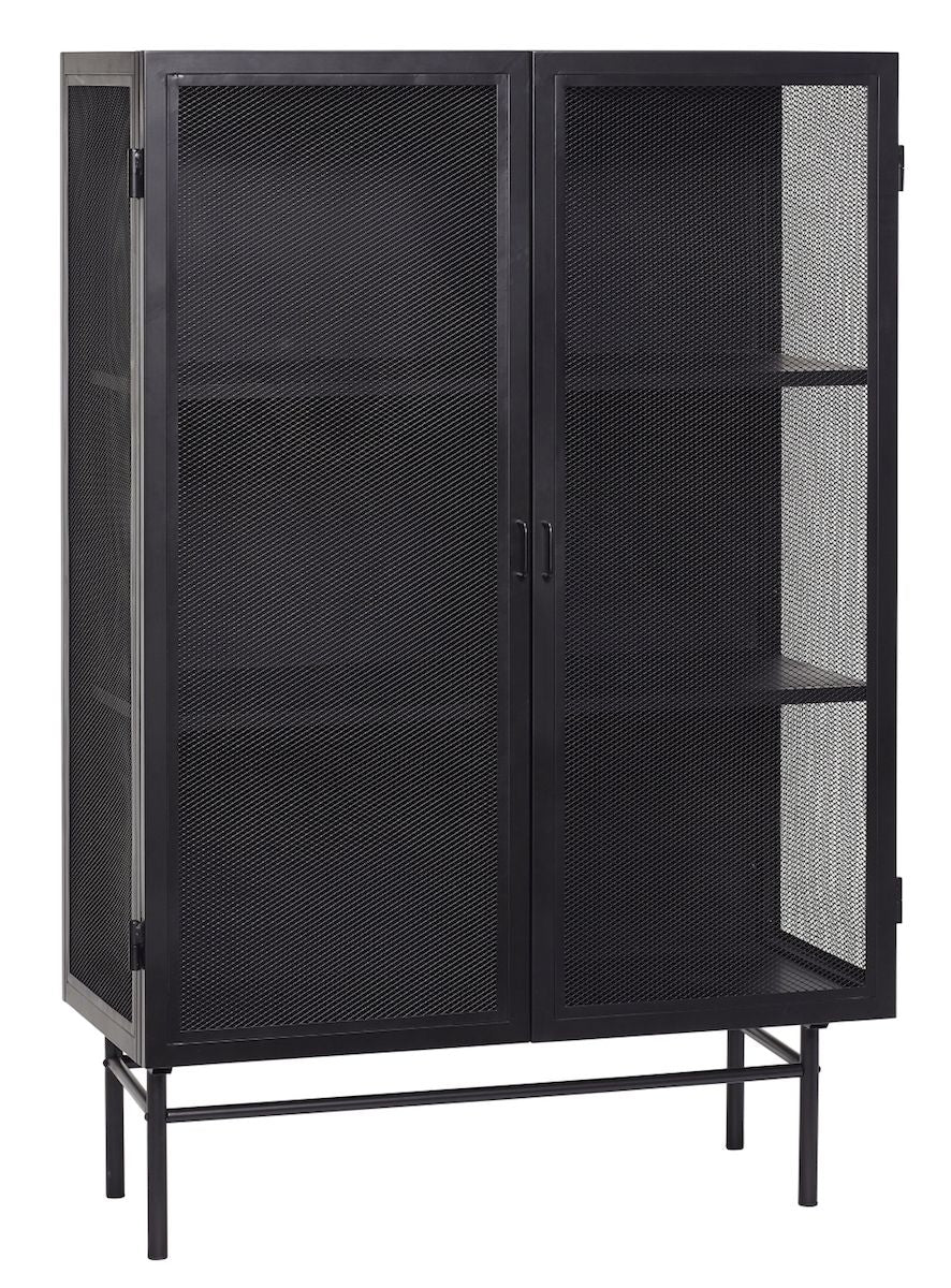 Hübsch Edge Vitrine cabinet with mesh doors, Black metal