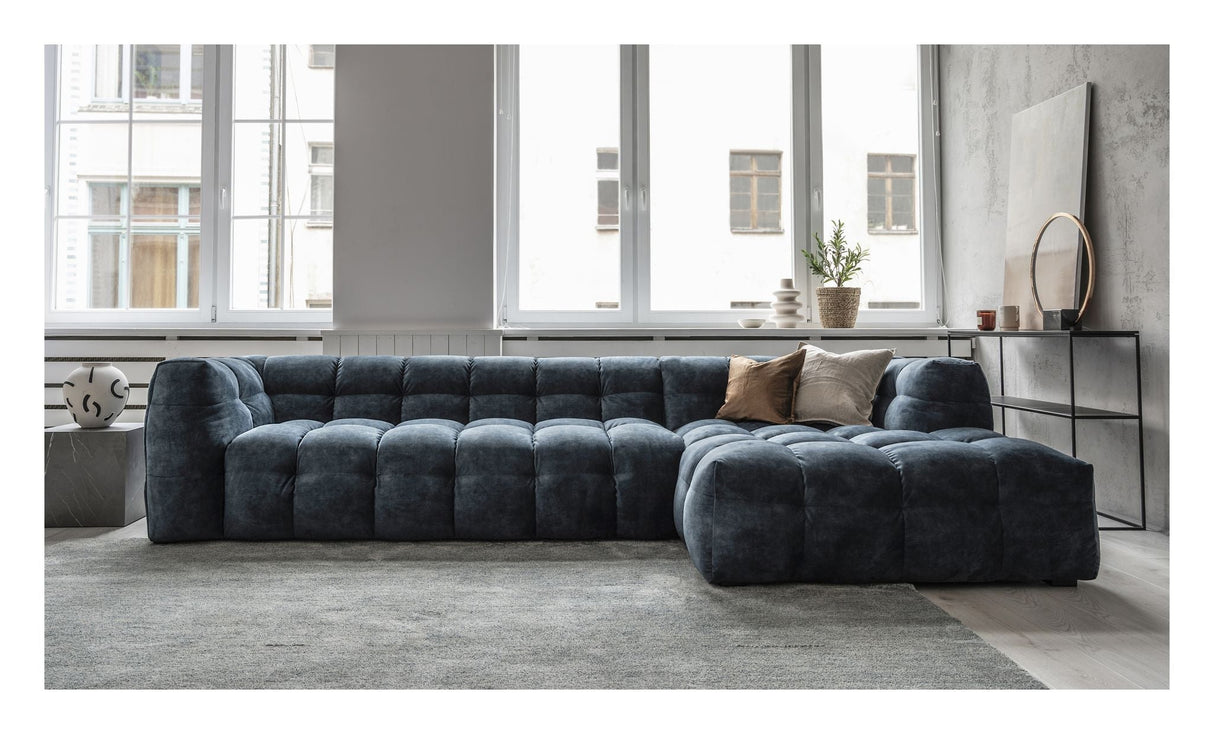 Hudson 3-pers. Sofa with chaise longue, right - Blue Velvet