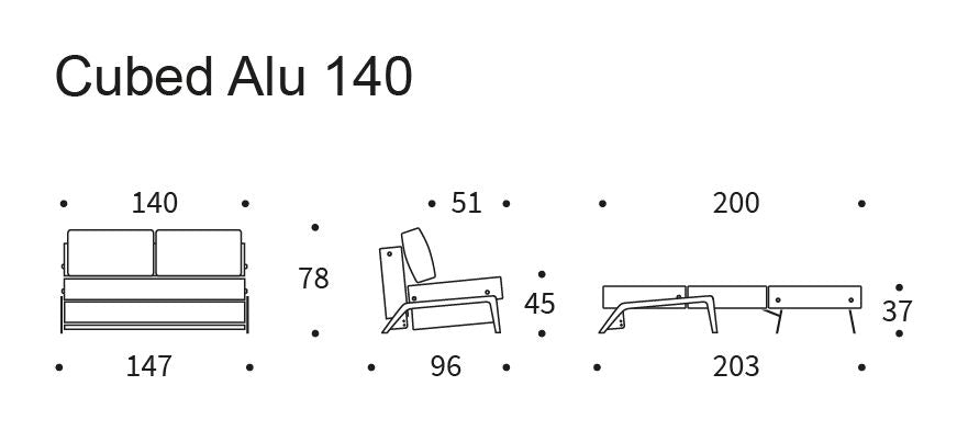 Cubed 140 Alu Sofa Bed, Argus/Rust