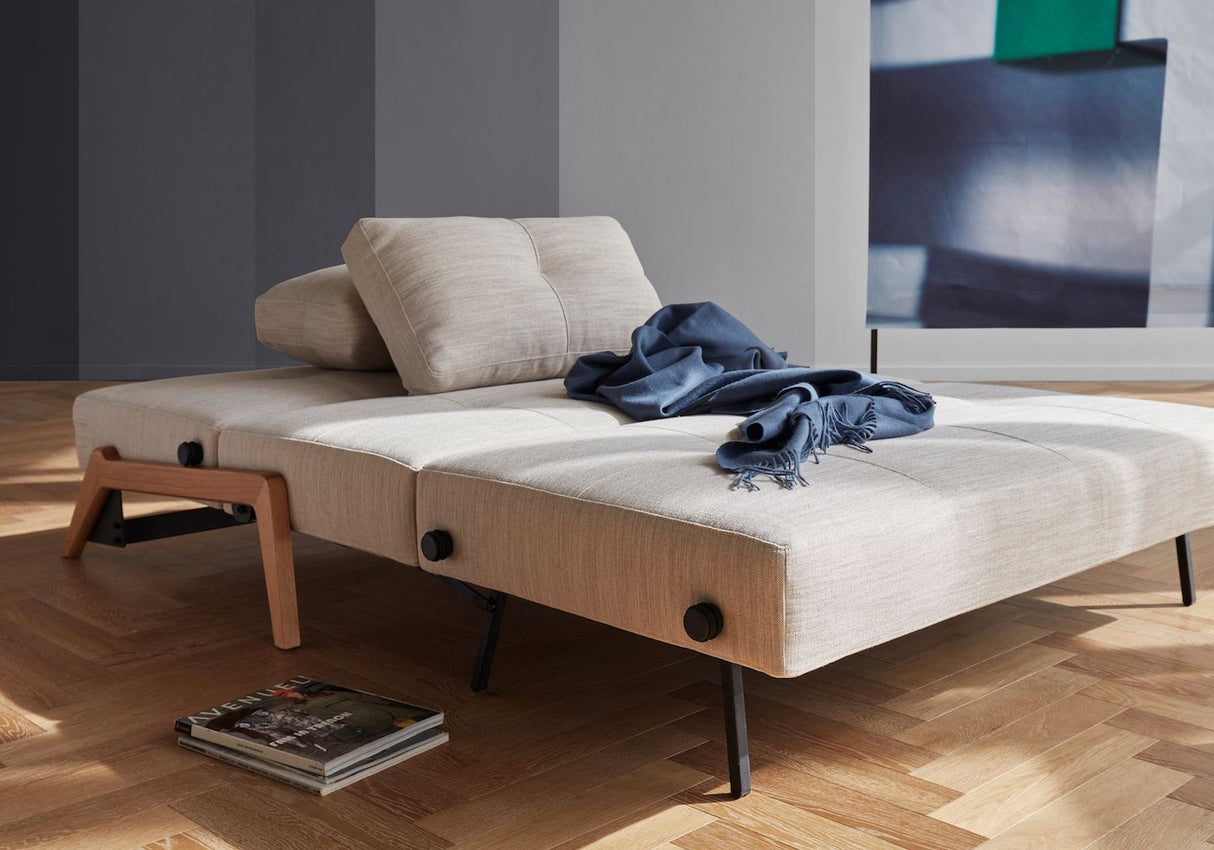 Cubed 140 Sofa Bed with Oak Legs, Sand Gray