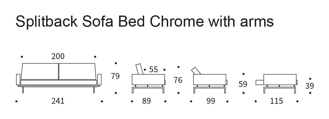 Splitback Chrome Sofa bed with armrests, Argus/Navy Blue