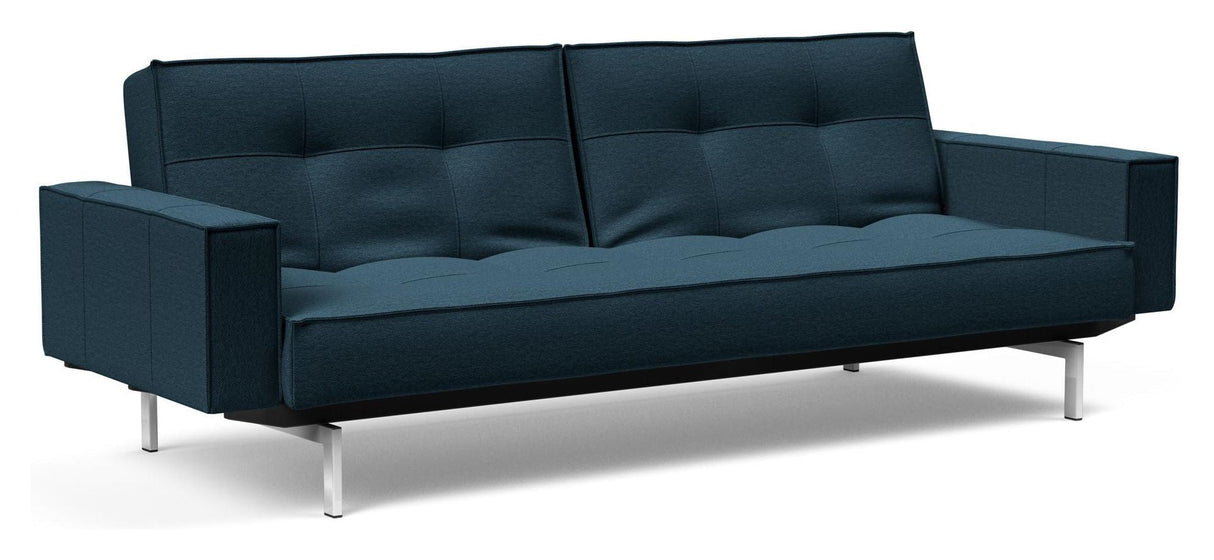 Splitback Chrome Sofa bed with armrests, Argus/Navy Blue