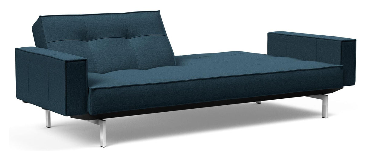 Splitback Chrome Sofa bed with armrests, Argus/Navy Blue