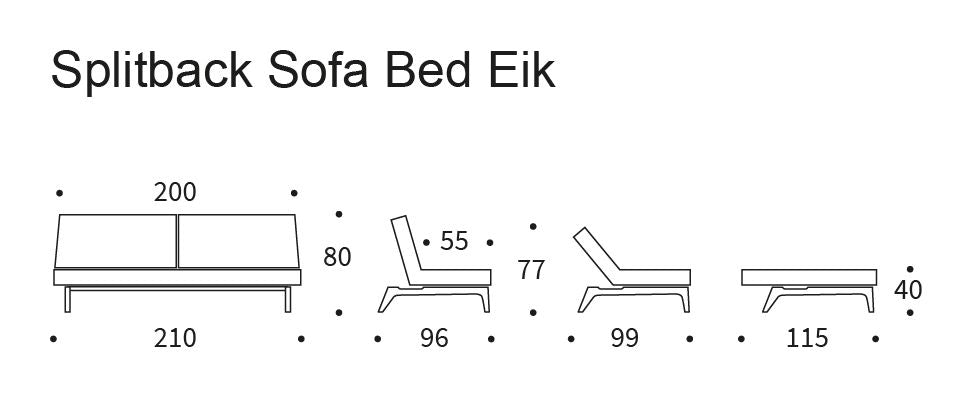 Splitback Oak Sofa Bed, Smoked Oak, Mixed Dance/Gray