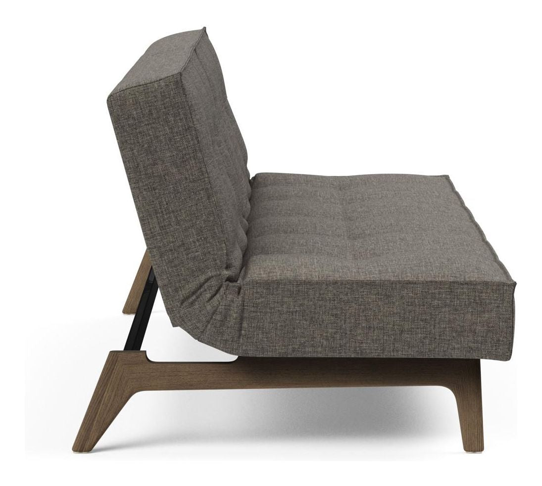 Splitback Oak Sofa Bed, Smoked Oak, Flashtex, Dark Gray