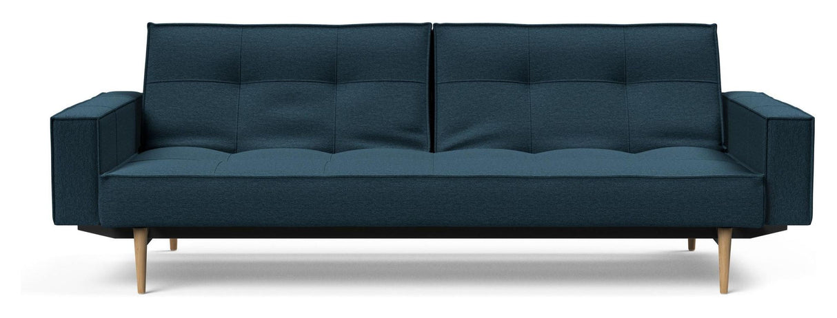 Splitback Styletto Sofa bed with armrests, Light wood, Argus/Navy Blue