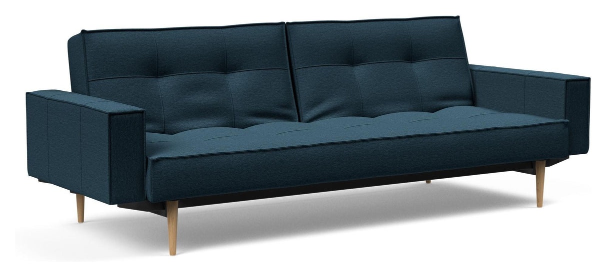 Splitback Styletto Sofa bed with armrests, Light wood, Argus/Navy Blue