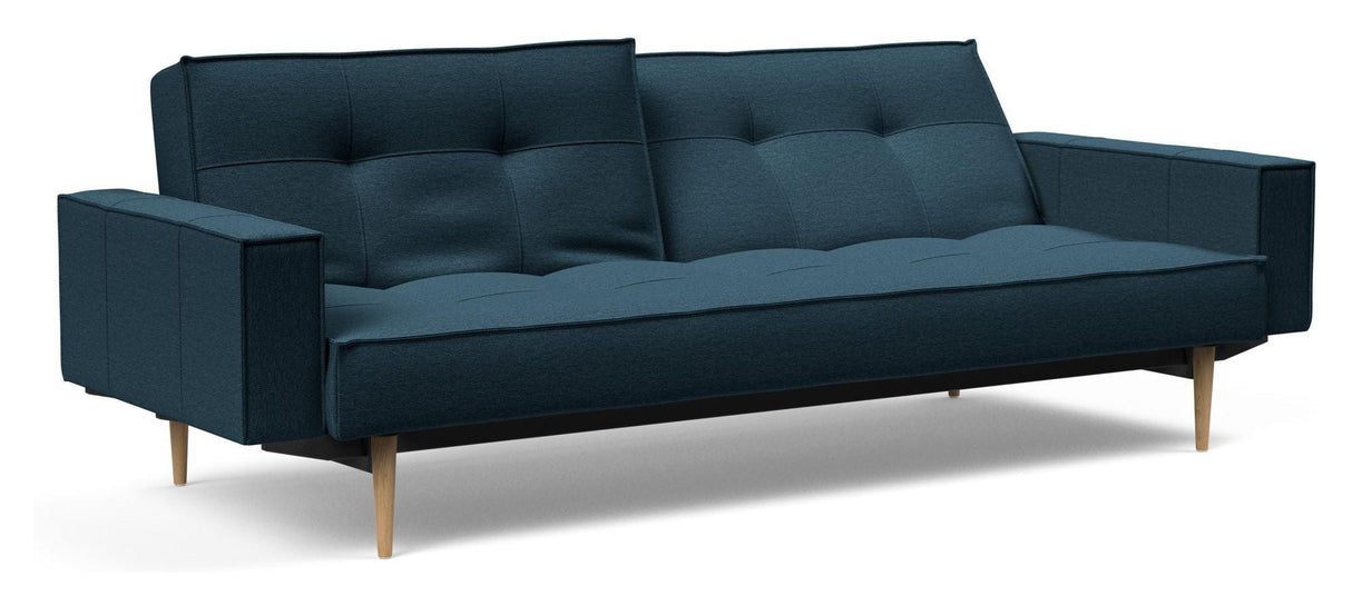 Splitback Styletto Sofa bed with armrests, Light wood, Argus/Navy Blue