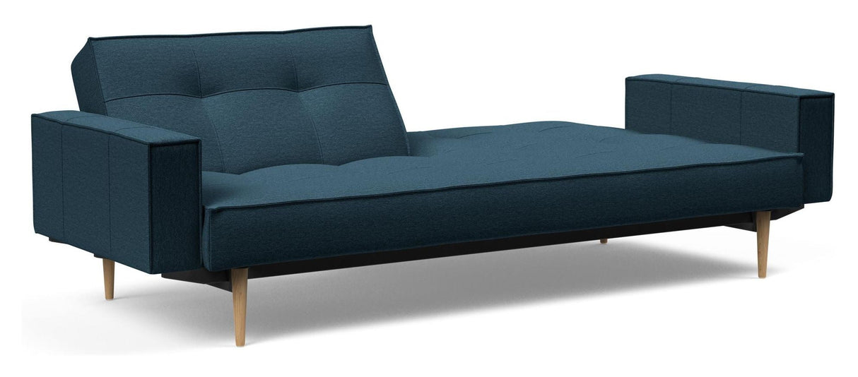 Splitback Styletto Sofa bed with armrests, Light wood, Argus/Navy Blue