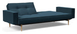 Splitback Styletto Sofa bed with armrests, Light wood, Argus/Navy Blue