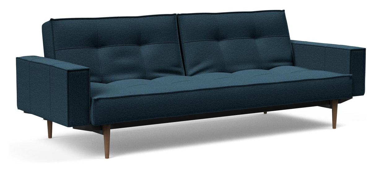 Splitback Styletto Sofa bed with armrests, Dark wood, Argus/Navy Blue