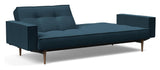 Splitback Styletto Sofa bed with armrests, Dark wood, Argus/Navy Blue