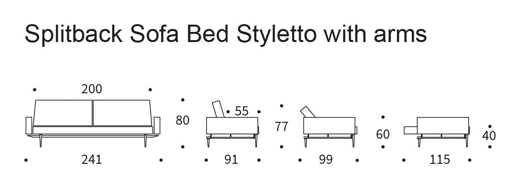 Splitback Styletto Sofa bed with armrests, Black, Argus/Navy Blue