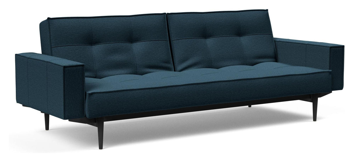 Splitback Styletto Sofa bed with armrests, Black, Argus/Navy Blue