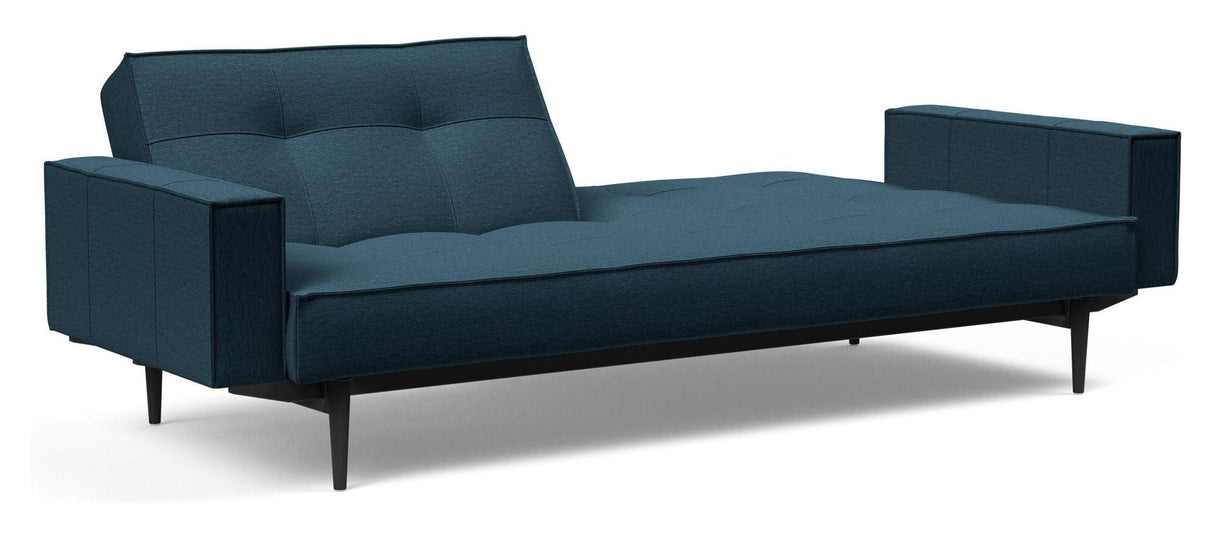 Splitback Styletto Sofa bed with armrests, Black, Argus/Navy Blue