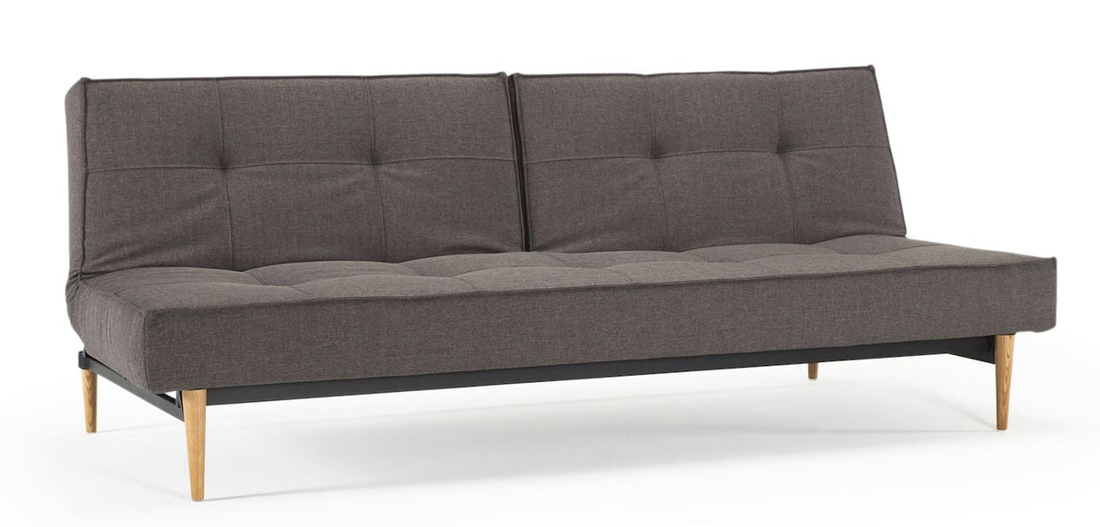 Splitback Styletto Sofa bed with light wooden legs, Flashtex, Dark gray