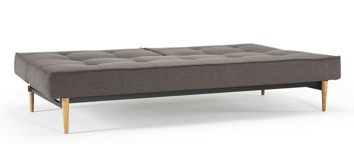 Splitback Styletto Sofa bed with light wooden legs, Flashtex, Dark gray