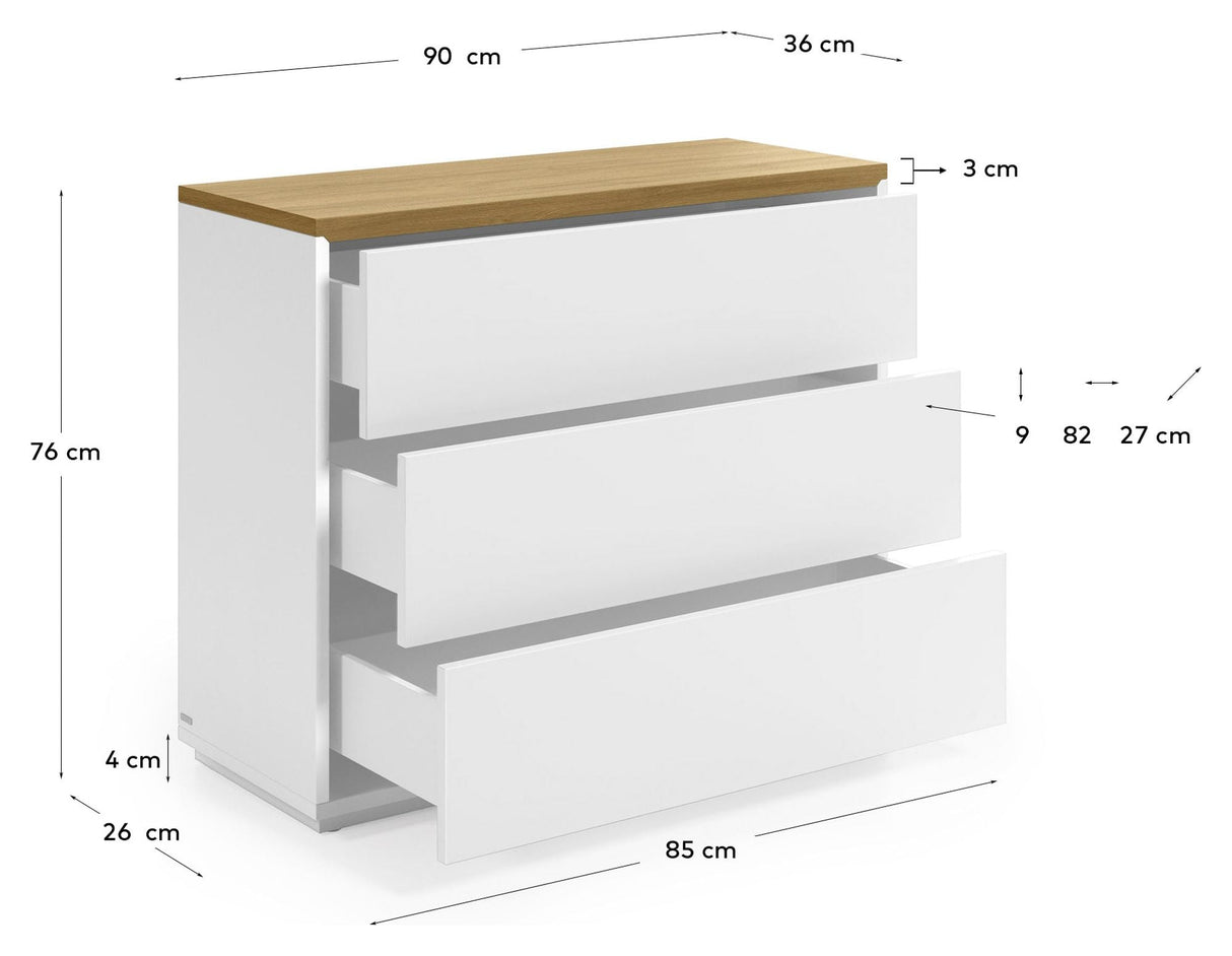 Abil Chest 3 drawers - White/Oak veneer