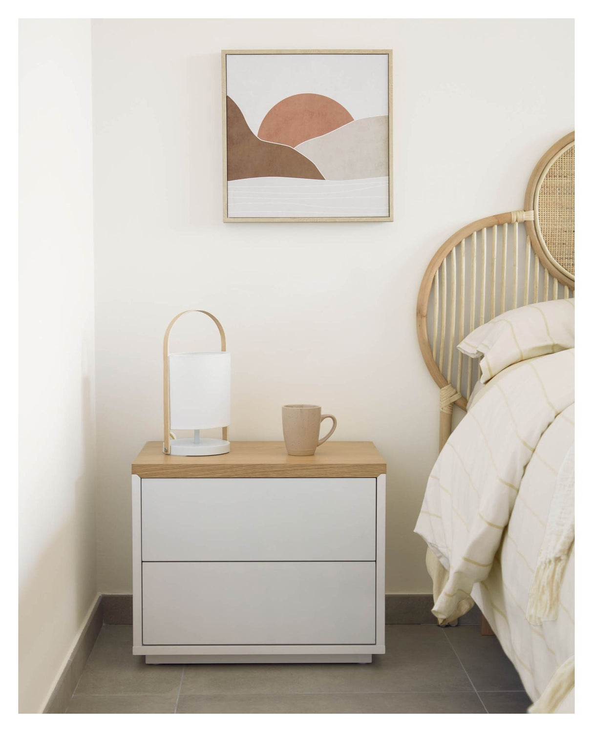 Abil Bedside table with 2 drawers - White/Oak veneer