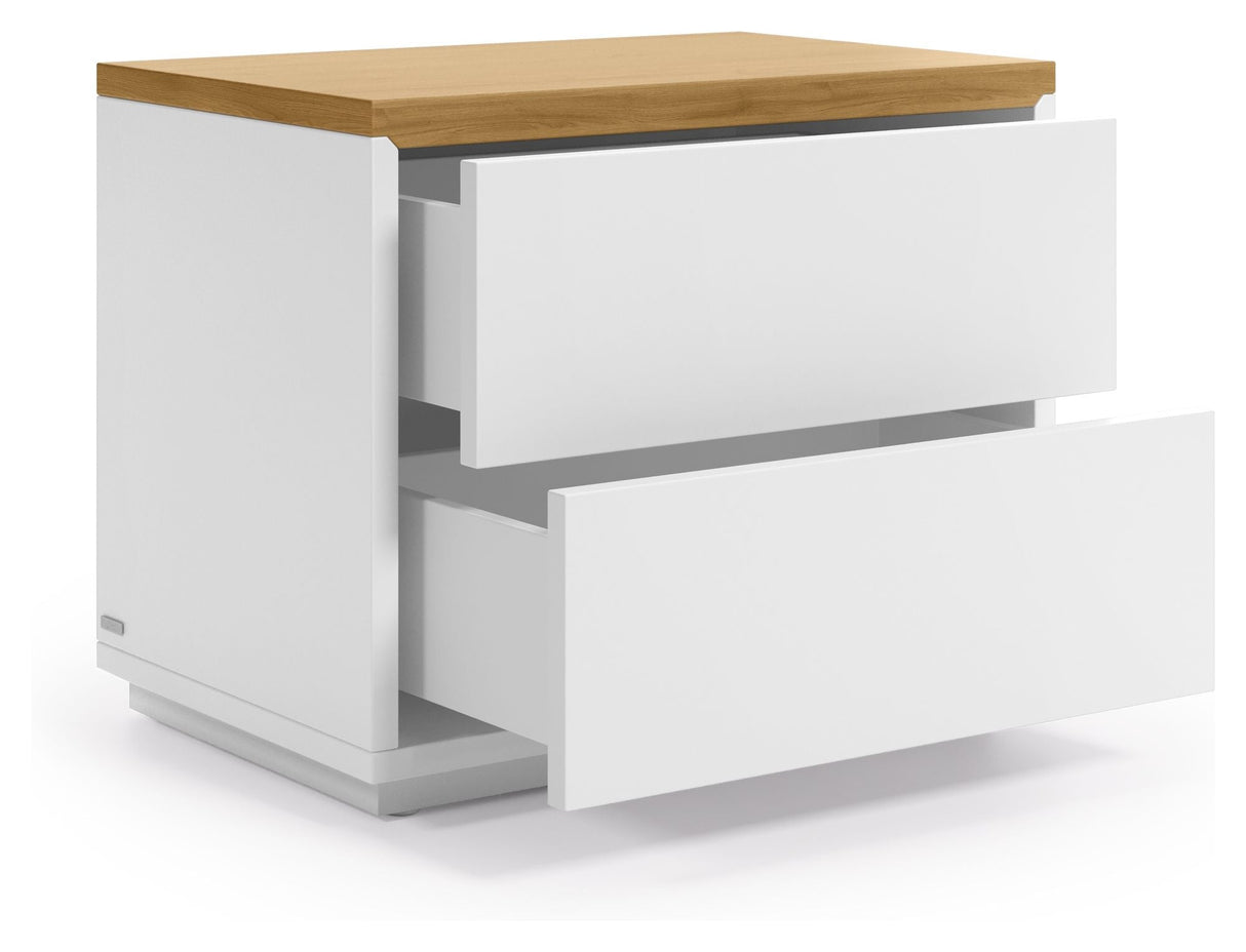 Abil Bedside table with 2 drawers - White/Oak veneer