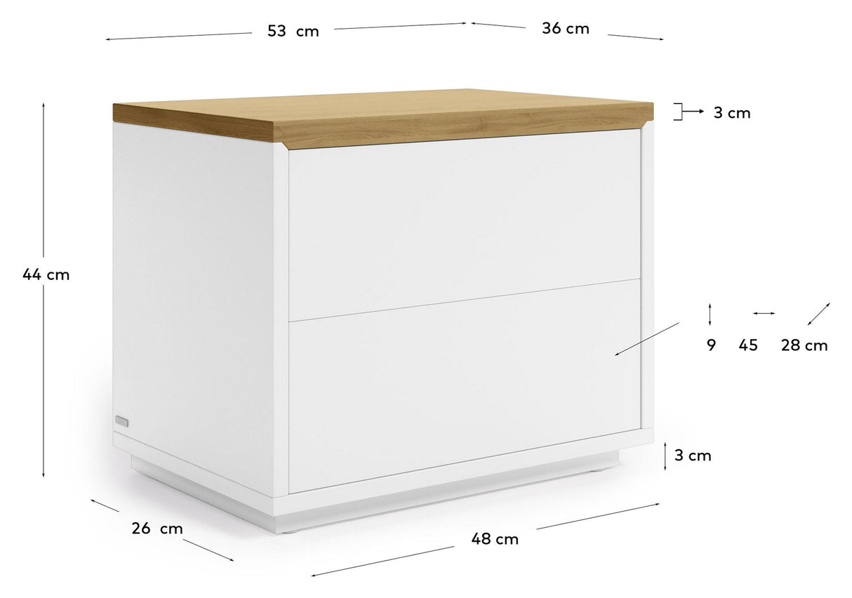 Abil Bedside table with 2 drawers - White/Oak veneer