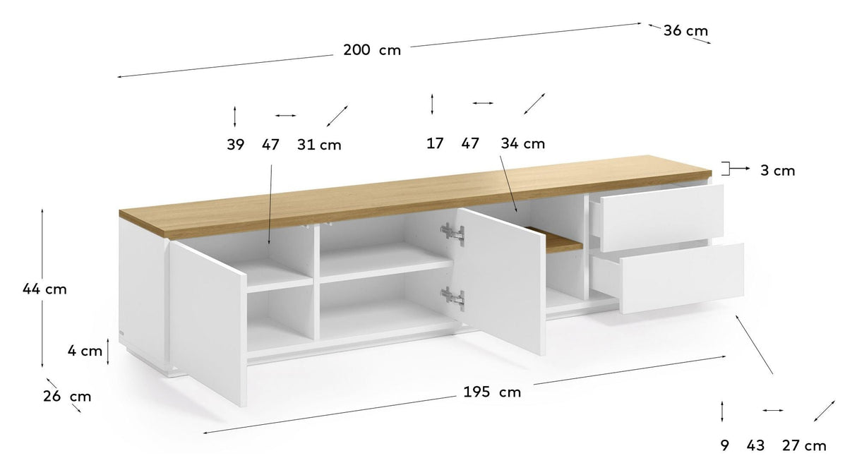 Abil Tvbord - White/Oak veneer, 200x44