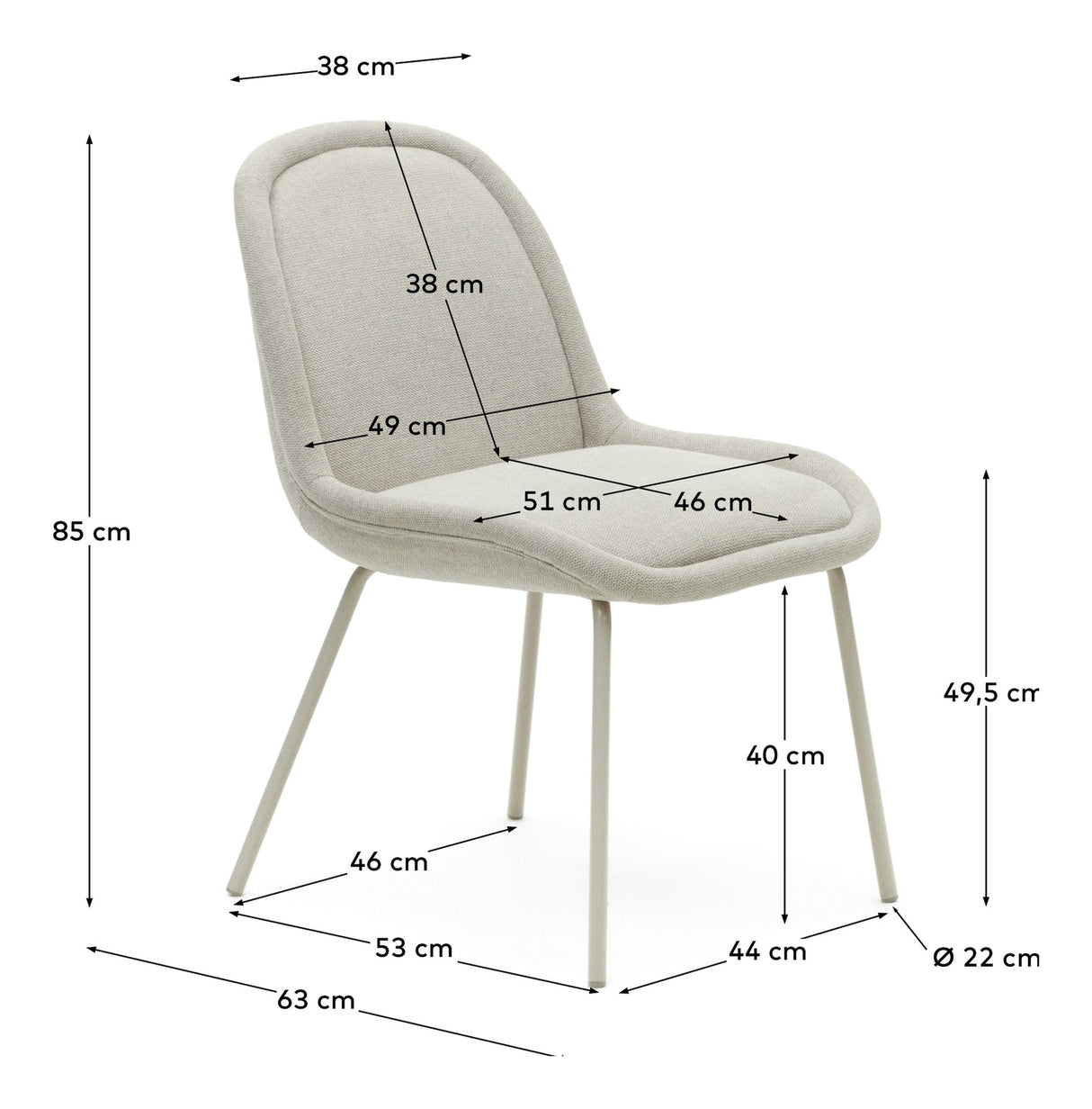 Aimin Dining chair with beige legs, Beige Chenille