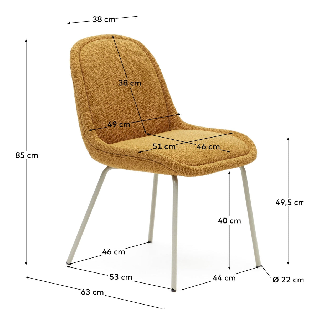 Aimin Dining chair with beige legs, Yellow Bouclé