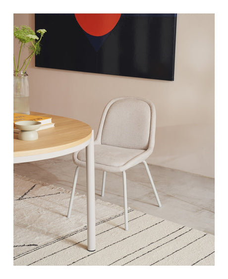 Aimin Dining chair with beige legs, White Bouclé