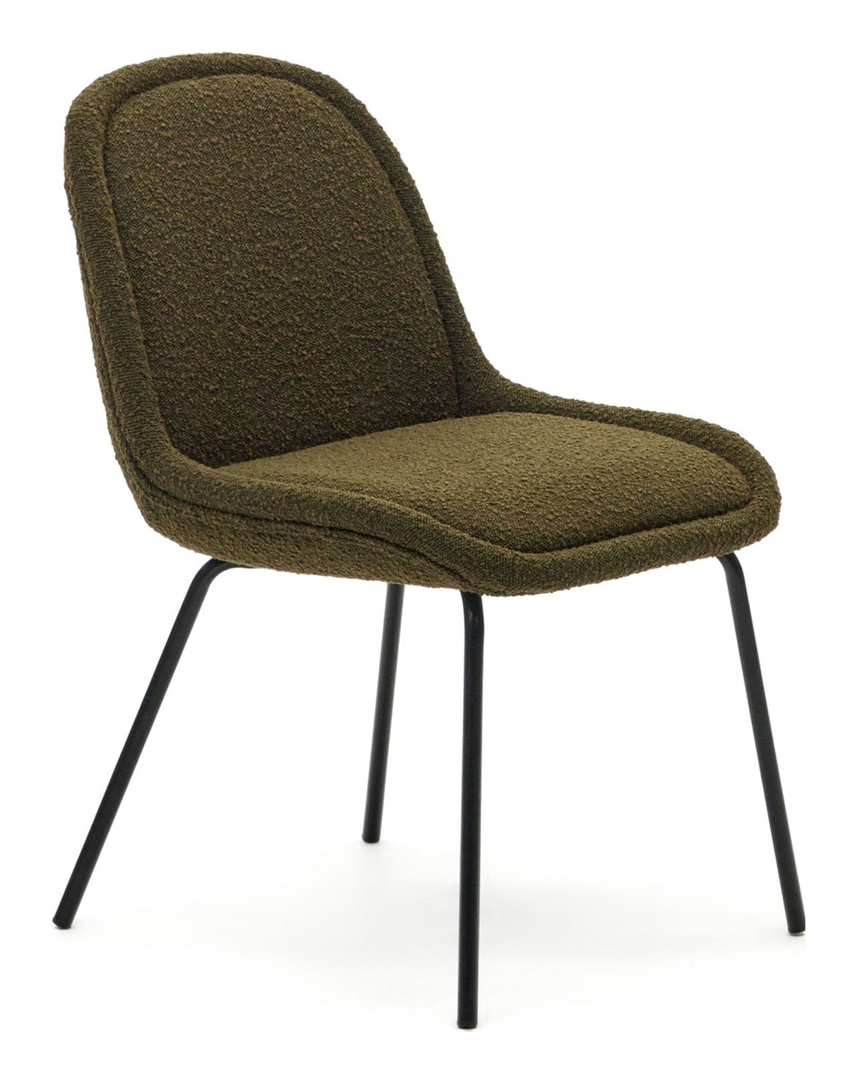 Aimin Dining chair with black legs, Green Bouclé