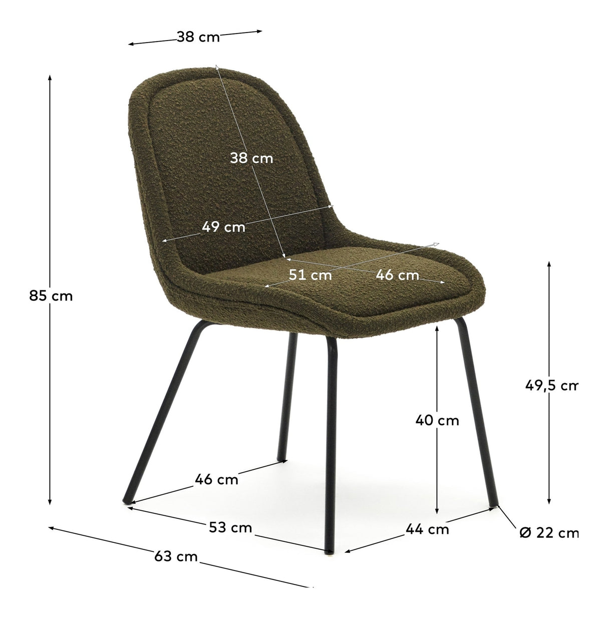 Aimin Dining chair with black legs, Green Bouclé