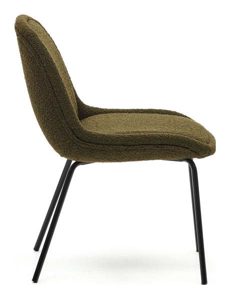 Aimin Dining chair with black legs, Green Bouclé