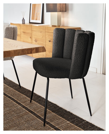 Aniela Dining chair, Black lambskin look