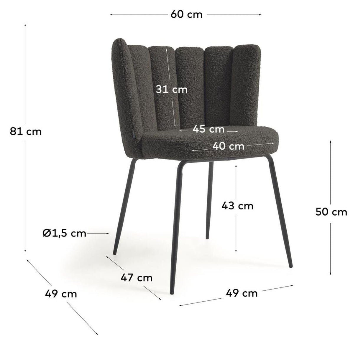 Aniela Dining chair, Black lambskin look