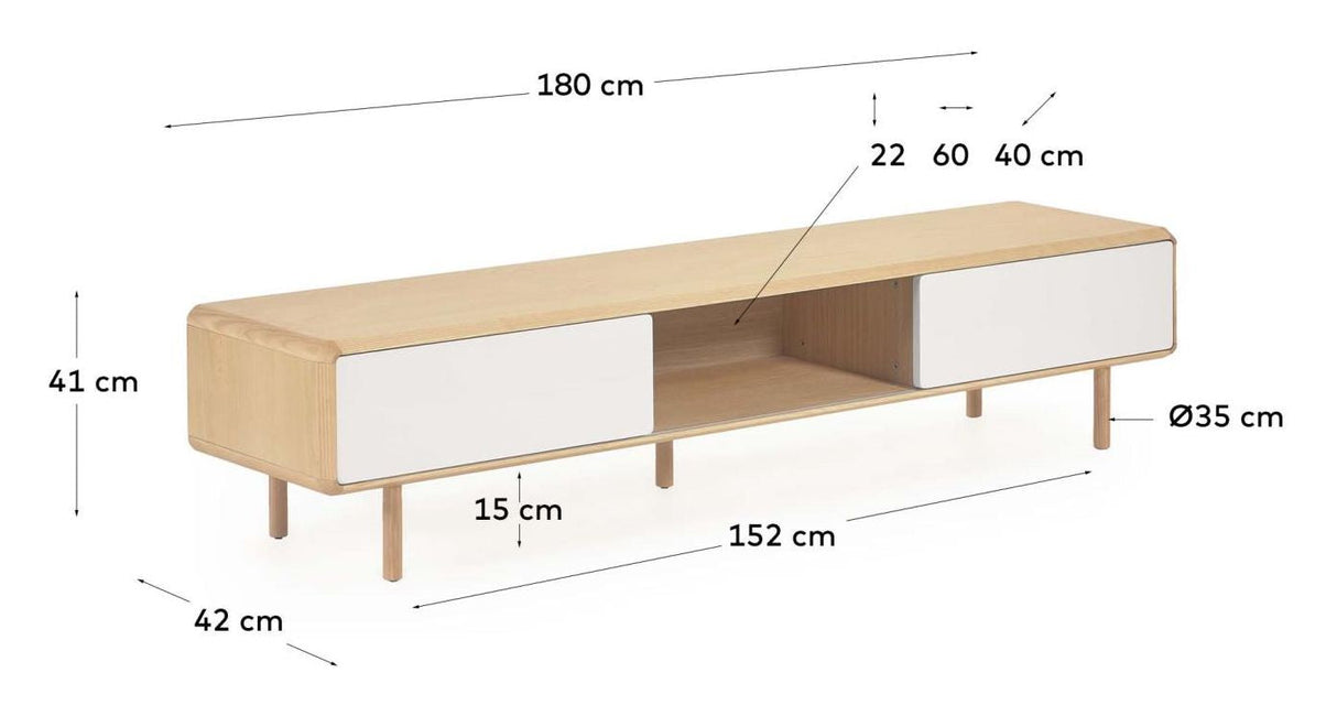 Anielle TV table with 2 doors, 180x39, Ash/Veneer